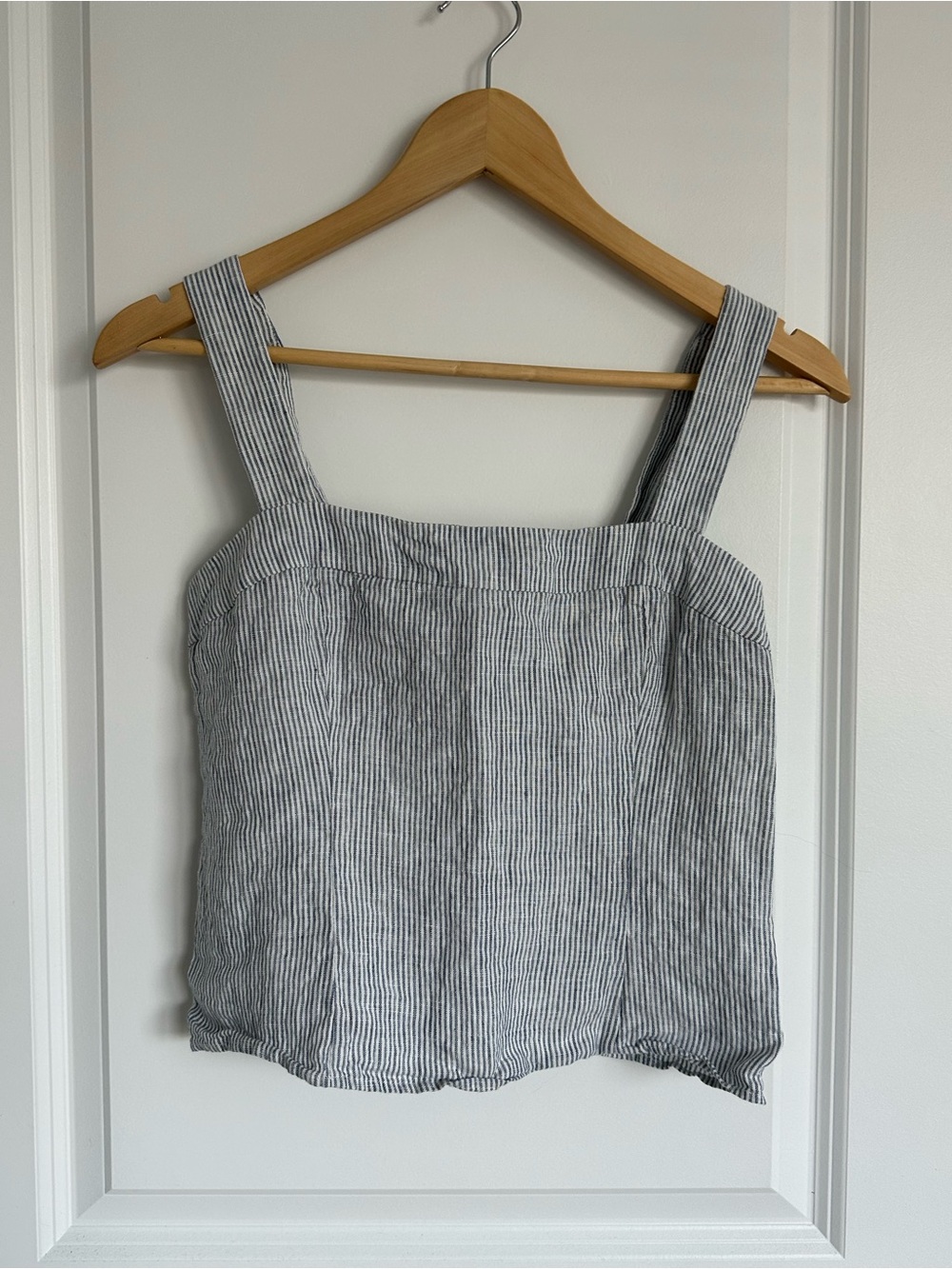 Quince Blue and White Striped Linen-Blend Tank